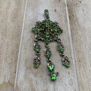 Lime green and silver rhinestone 1950s pendant